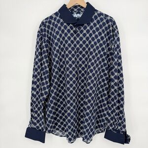 Lanzino Sz 3XL Navy Blue Long Sleeve Button Down Shirt French Cuff 100% Cotton